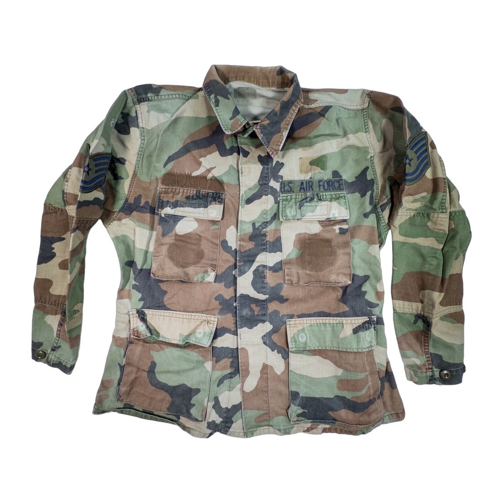 US Air Force Camo Field Jacket Medium Short Woodland Vintage Military Coat Mens